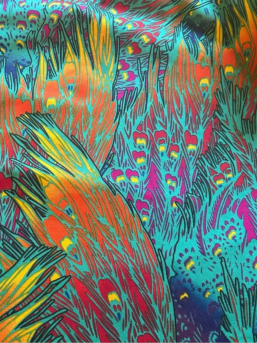 Tracy Negoshian Peacock Feather Print Shift Dress S Resort Boho Colorful